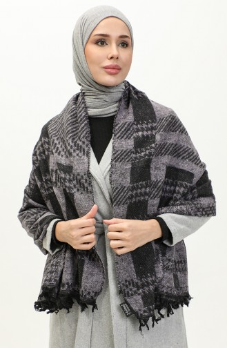 Patterned Shoulder Shawl 2044-01 Black Lilac 2044-01