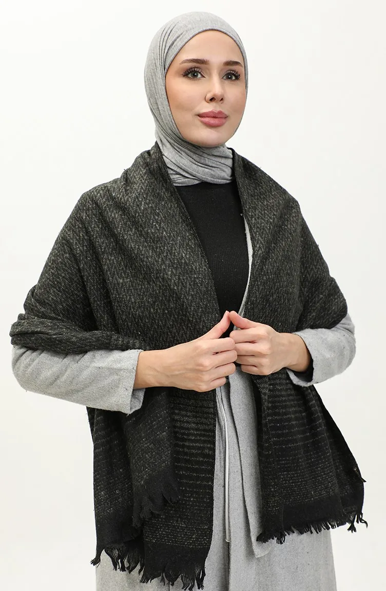 Patterned Shoulder Shawl 2047-02 Khaki Black 2047-02