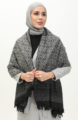 Desenli Omuz Şalı 2048-01 Gri Siyah
