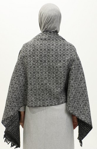 Desenli Omuz Şalı 2048-01 Gri Siyah