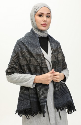 Patterned Shoulder Shawl 2050-02 İndigo Black 2050-02