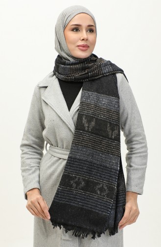 Patterned Shoulder Shawl 2050-02 İndigo Black 2050-02