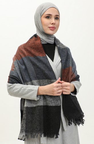 Square Patterned Shoulder Shawl 2051-01 Gray Tan 2051-01