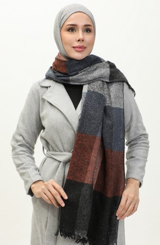 Square Patterned Shoulder Shawl 2051-01 Gray Tan 2051-01