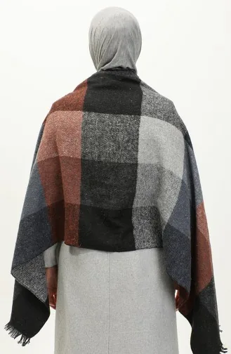 Square Patterned Shoulder Shawl 2051-01 Gray Tan 2051-01