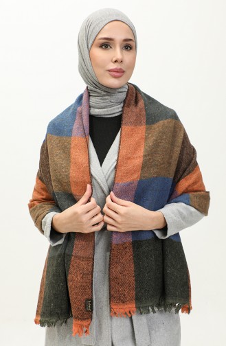 Square Patterned Shoulder Shawl 2051-03 Saxe Orange 2051-03