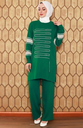Corded Stone Knitwear Set Green 12399KLC.YSL