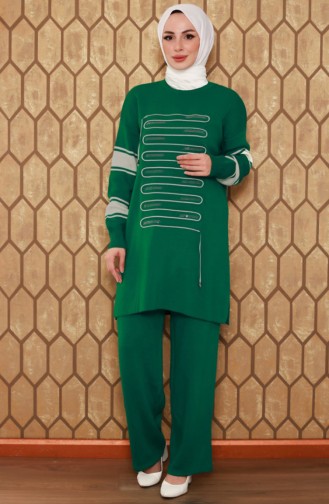 Corded Stone Knitwear Set Green 12399KLC.YSL