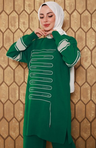 Corded Stone Knitwear Set Green 12399KLC.YSL