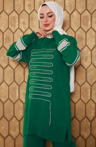 Corded Stone Knitwear Set Green 12399KLC.YSL