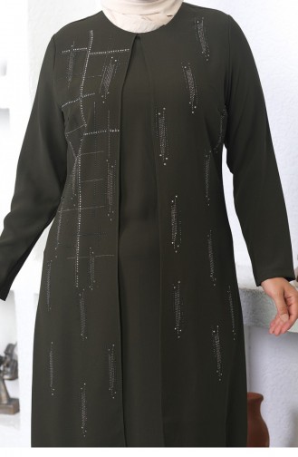 Steinbesticktes Abendkleid Khaki 6023SMR.HAK