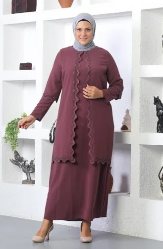 Robe De Soirée Brodée Hijab Grande Taille Dusty Rose 6032SMR.GKR