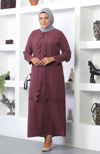 Großes Abendkleid Mit Hijab-Stickerei Dusty Rose 6032SMR.GKR