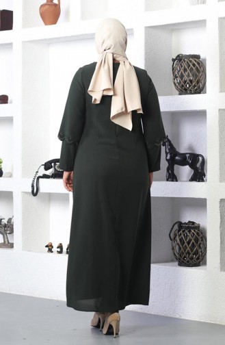 Abendkleid Mit Hijab-Stickerei In Übergröße Khaki 6032SMR.HAK