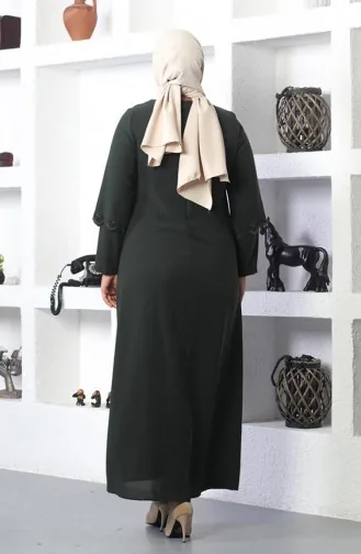 Abendkleid Mit Hijab-Stickerei In Übergröße Khaki 6032SMR.HAK