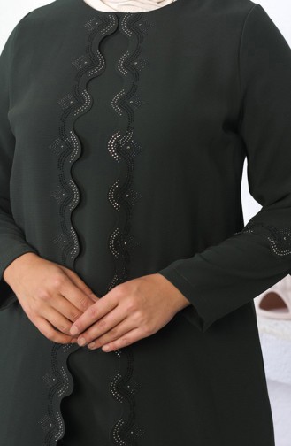Abendkleid Mit Hijab-Stickerei In Übergröße Khaki 6032SMR.HAK