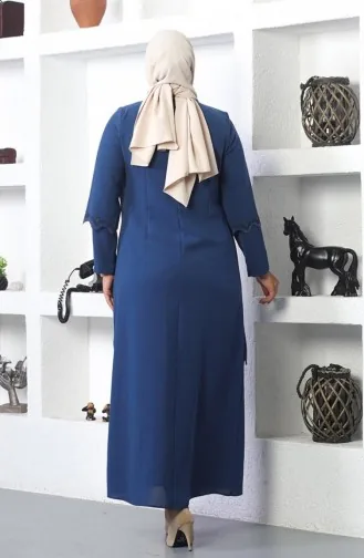 Abendkleid Mit Hijab-Stickerei In Übergröße Indigo 6032SMR.ING