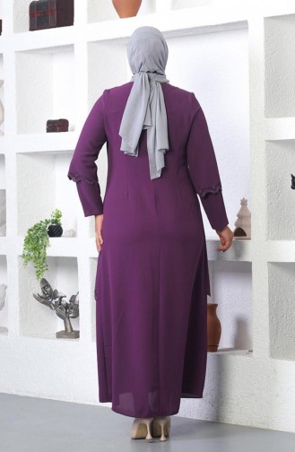 Abendkleid Mit Hijab-Stickerei In Übergröße Lila 6032SMR.MOR