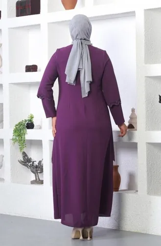 Abendkleid Mit Hijab-Stickerei In Übergröße Lila 6032SMR.MOR