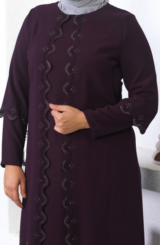 Plus Size Abendkleid Mit Hijab-Stickerei Pflaume 6032SMR.MRD