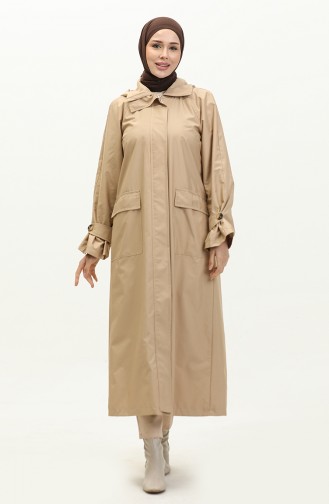 Vivezza Trenchcoat Mit Kapuze Breitem Kragen Und Reißverschluss 6976-08 Kamel 6976-08