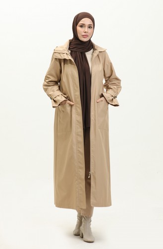 Vivezza Trenchcoat Met Capuchon Brede Kraag En Ritssluiting 6976-08 Camel 6976-08