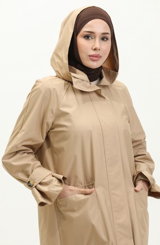 Vivezza Hooded Wide Collar Zippered Trench Coat 6976-08 Camel 6976-08