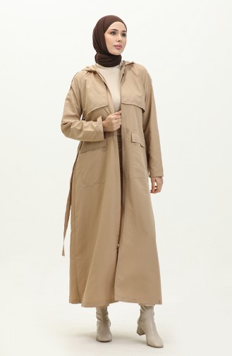 Vivezza Hooded Trench Coat Abaya 7001-02 Beige 7001-02