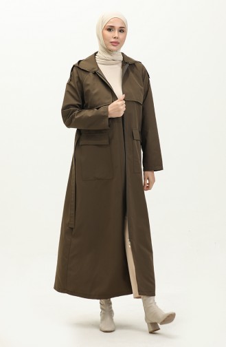 فيفيزا عباءة بتصميم معطف طويل موصول بقبعة 7001-03 لون كاكي 7001-03