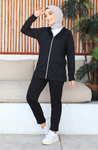 Hooded Pocket Detailed Women`s Tracksuit 1602-04 Black 1602-04