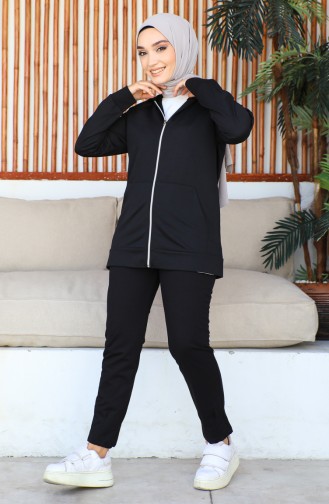 Hooded Pocket Detailed Women`s Tracksuit 1602-04 Black 1602-04