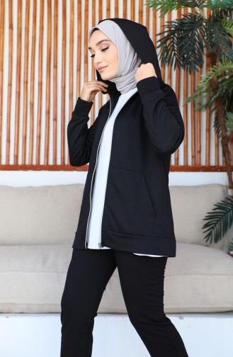 Hooded Pocket Detailed Women`s Tracksuit 1602-04 Black 1602-04