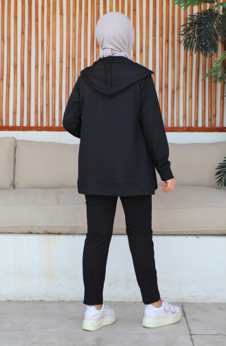 Hooded Pocket Detailed Women`s Tracksuit Set 1602 1602-01 Black 1602-01