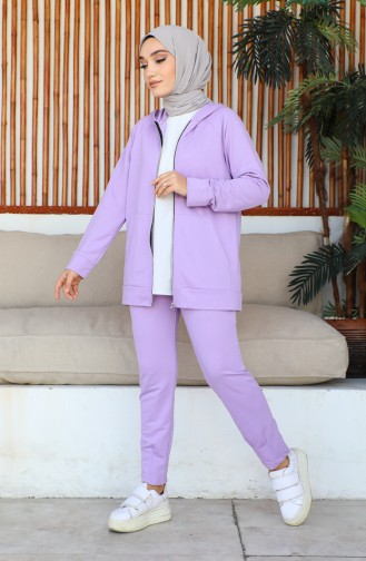 Hooded Pocket Detailed Women`s Tracksuit 1602-05 Lilac 1602-05