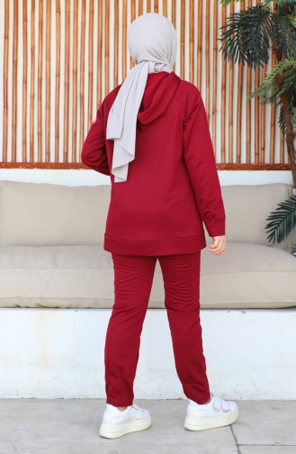 Ensemble Survêtement Femme Détail Poches Et Capuche 1602 1602-03 Rouge Claret 1602-03
