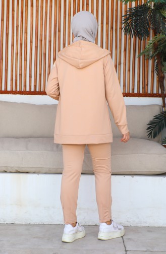 Hooded Pocket Detailed Women`s Tracksuit Set 1602 1602-04 Light Wheat 1602-04