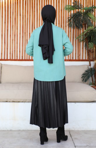 Women`s Linen Button Detailed Double Pocket Shirt 0080-02 Green 0080-02