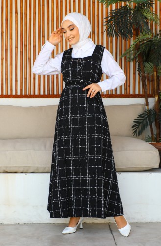 Gilet-Kleid Aus Tweed Mit Gürtel 7130-01 Schwarz 7130-01