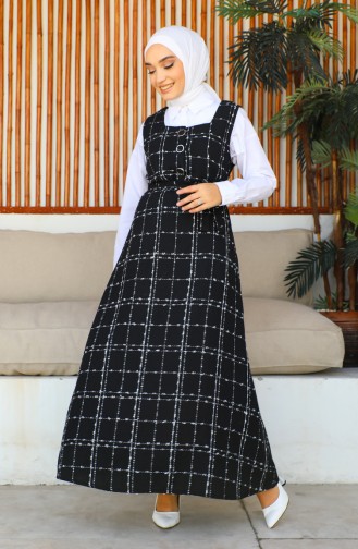 Gilet-Kleid Aus Tweed Mit Gürtel 7130-01 Schwarz 7130-01