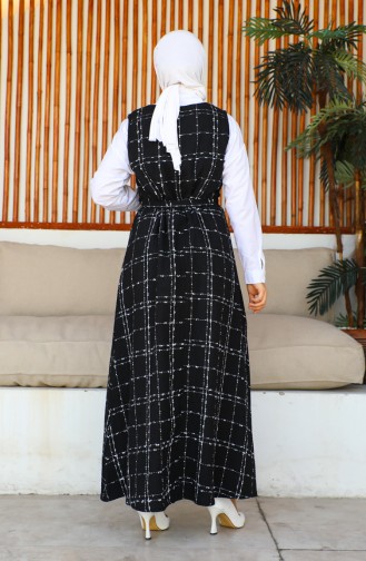 Gilet-Kleid Aus Tweed Mit Gürtel 7130-01 Schwarz 7130-01