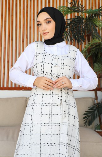 فستان بدون أكمام تويت بحزام 7130-02 أبيض 7130-02