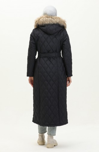 Furry Belted quilted Coat 504223a-03 Navy Blue 504223A-03