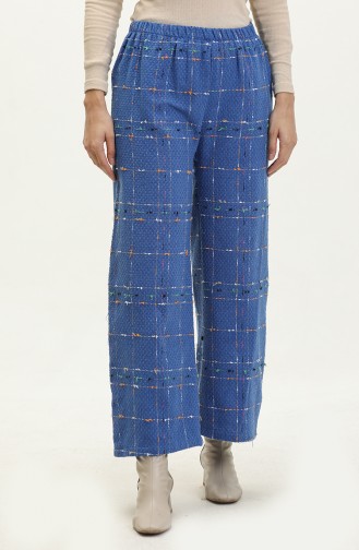 Tweed Fabric Elastic waist Trousers 0191-01 Indigo 0191-01