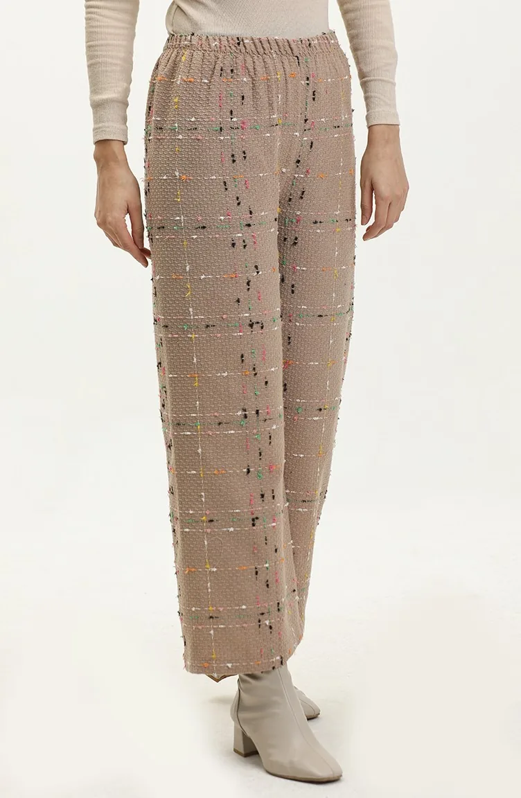 Pantalon Tissu Tweed Taille Elastique 0191-02 Vison 0191-02