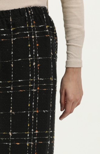 Tweed Fabric Elastic Waist Trousers 0191-04 Black white 0191-04