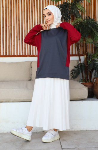 women`s Two Color Sweatshirt 1701-04 Claret Red 1701-04