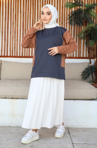 women`s Two Color Sweatshirt 1701-03 Brown 1701-03