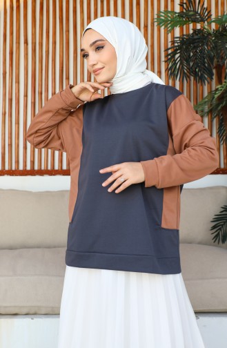 Women`s Two Color Sweat 1701-03 Brown 1701-03