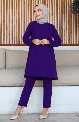 Kol Ucu Lastikli Tunik Pantolon İkili Takım 1009-01 Mor