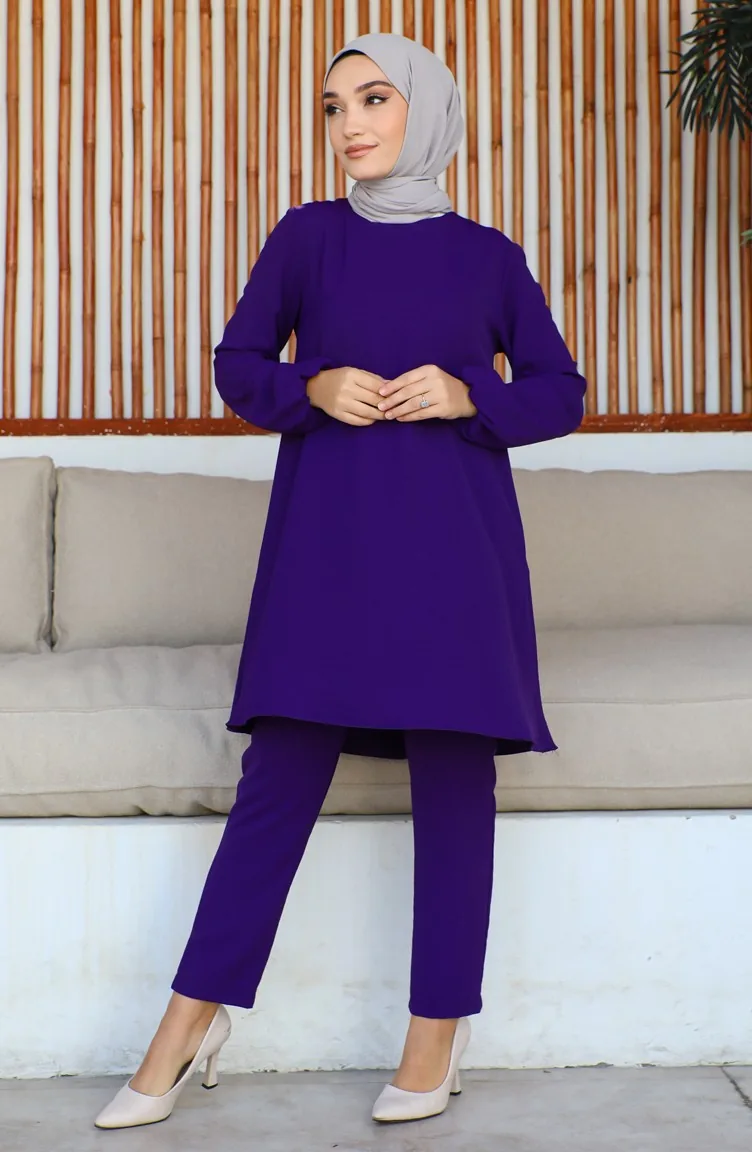 Tunika-Hose Mit Elastischen Ärmeln Doppelanzug 1009-01 Lila 1009-01
